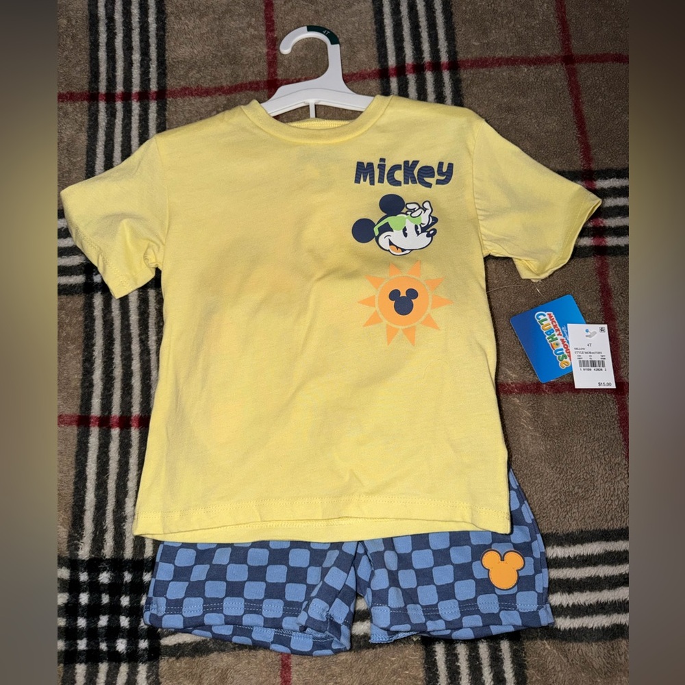 Toddler Boys' 2pc Disney Mickey Mouse Surf T-Shirt & Shorts Set - Yellow 4T NWT